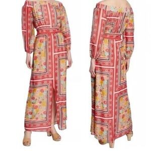 NEW Laia x Anthropologie Dea Off Shoulder Maxi Dress Floral Patchwork Pink XL